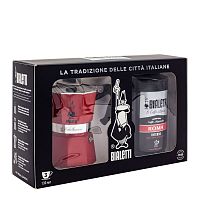 Подарочный набор гейзерная кофеварка Bialetti Moka Express Red + Caffe Roma